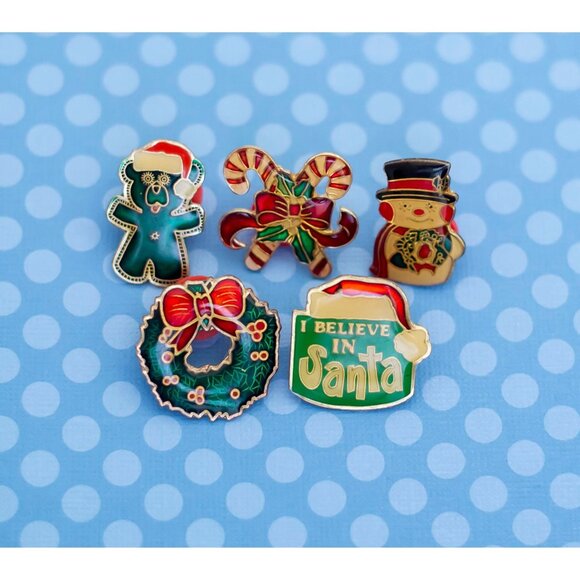 Vintage Minimalist Christmas Gold Tone 5 Piece Pin Lot-M10 - Picture 1 of 3
